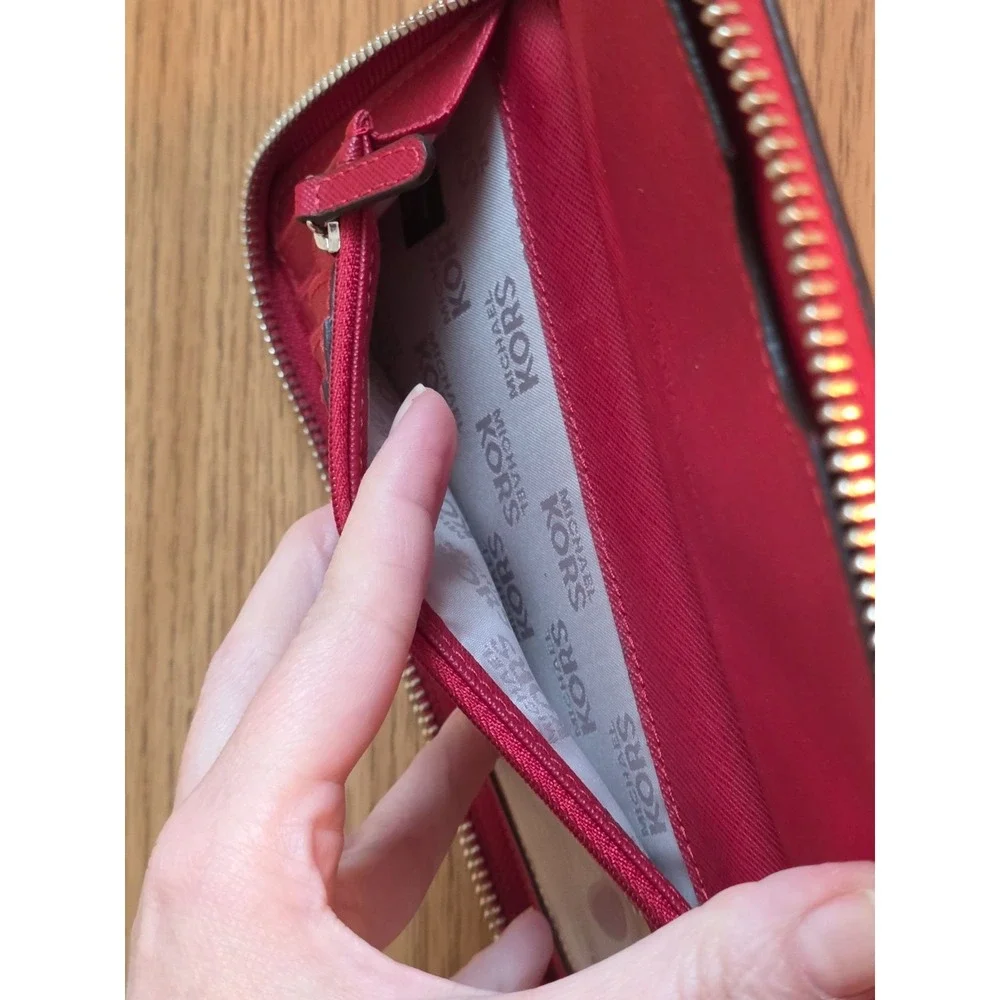 Michael Kors Fulton Zip Large Phone/Wristlet Dark Sangrine Red Pebbled Leather - Picture 8 of 14